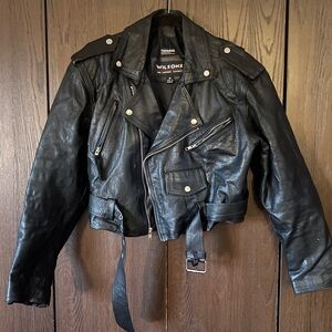 Wilsons Leather Cropped Vintage Black Biker Jacket M